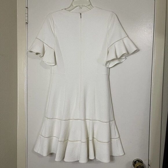 NWOT Rebecca Taylor White vneck flutter sleeve flare mini dress size US 8 - Picture 7 of 7